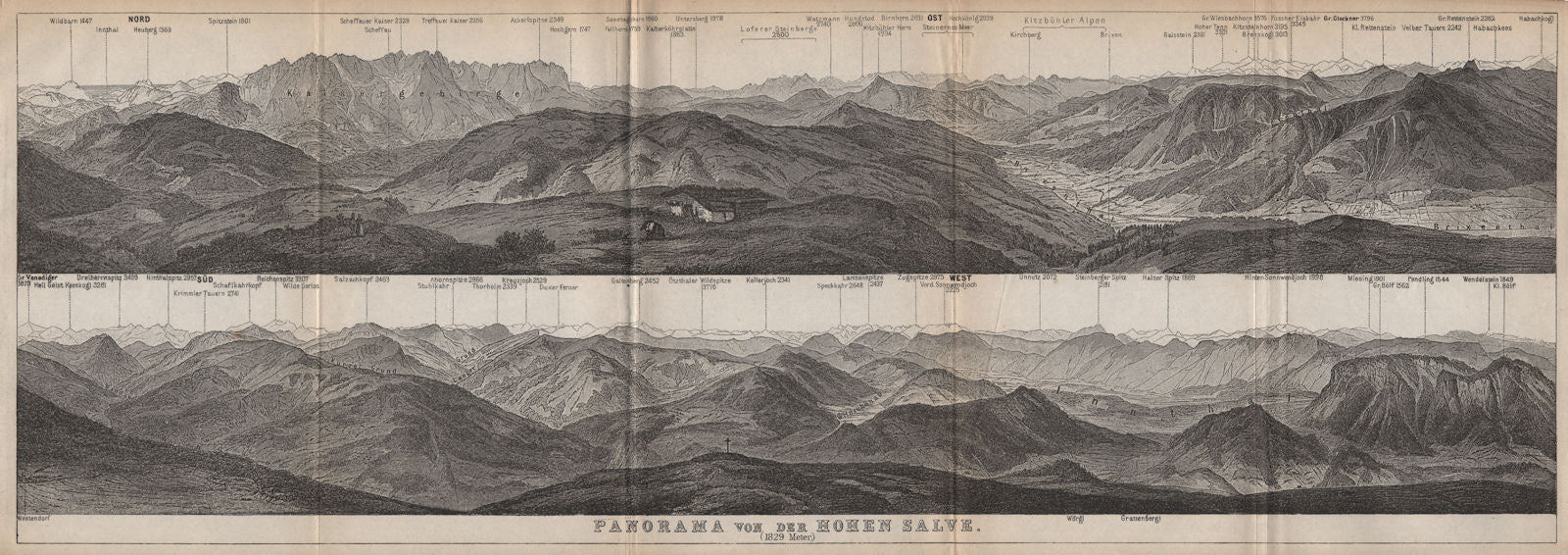 PANORAMA from/vom HOHEN SALVE. Kitzbühler Alpen Tirol Österreich karte 1899 map
